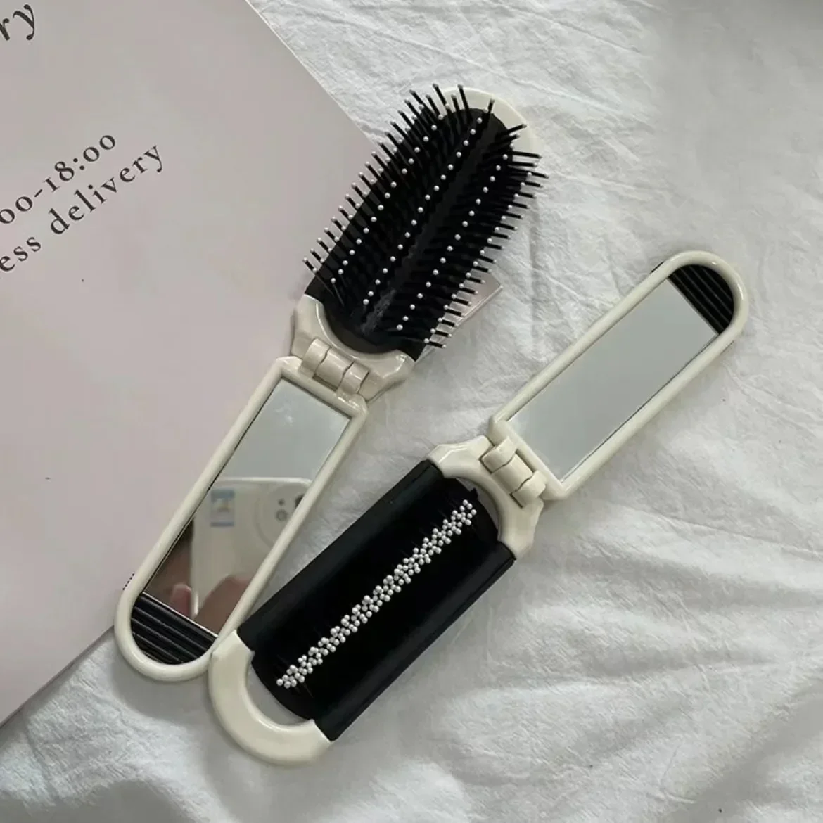 Foldable Luxury Portable Air Cushion Hair Brush with Mirror, Smoothing and Massaging Comb in One