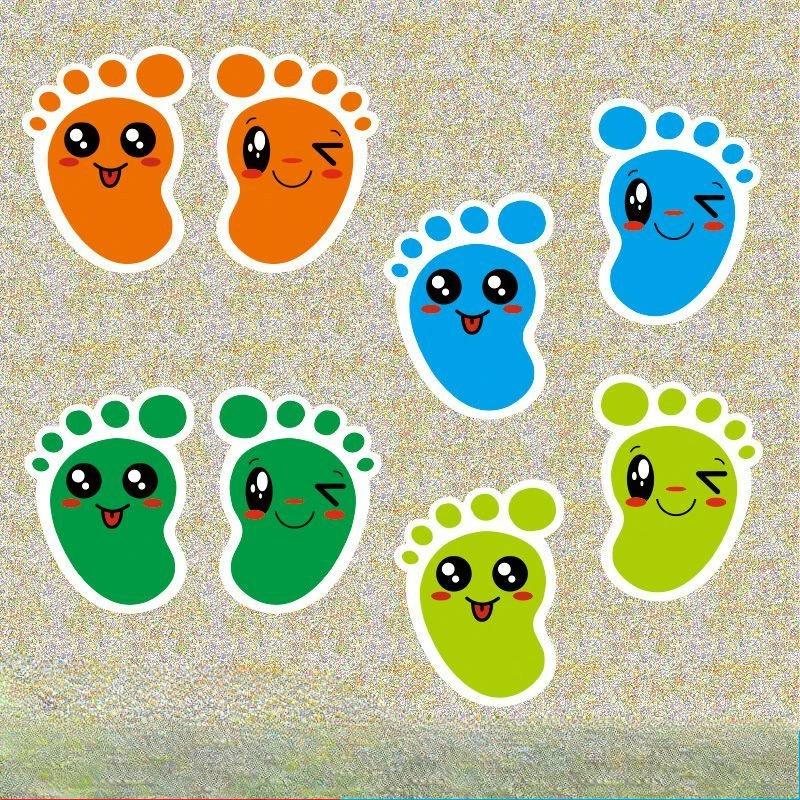 

10 Pairs Cute Footprints Stickers Small Feet Kindergarten School Stairs Cartoon Waterproof Flooring Posters Be Careful with Step