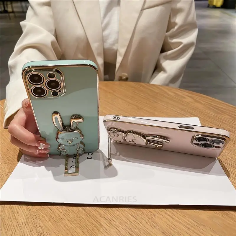 Note11s Luxury Plating Rabbit Holder Case On For Xiaomi Redmi Note 11 Pro 4g 5g 10 10s 11s 11pro Plus 10pro Silicone Stand Cover