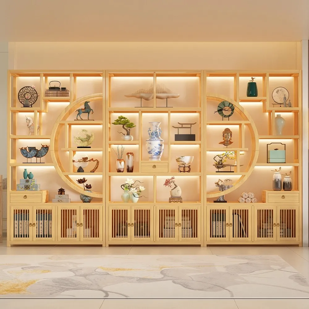 

Полка Богу из цельного дерева, новый китайский стиль, павильон Дуо, чайная витрина, перегородка для гостиной, кабинета