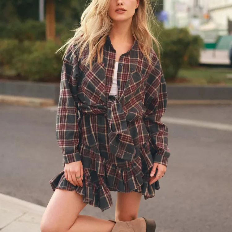 Fmxires Модный свободный клетчатый комплект