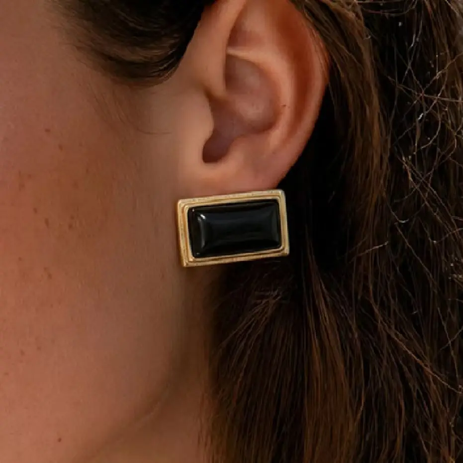 SHIXIN Classic 18K Gold Plated Black Acrylic Stud Earrings Women Vintage Hypoallergenic Waterproof Stainless Steel Daily Jewelry