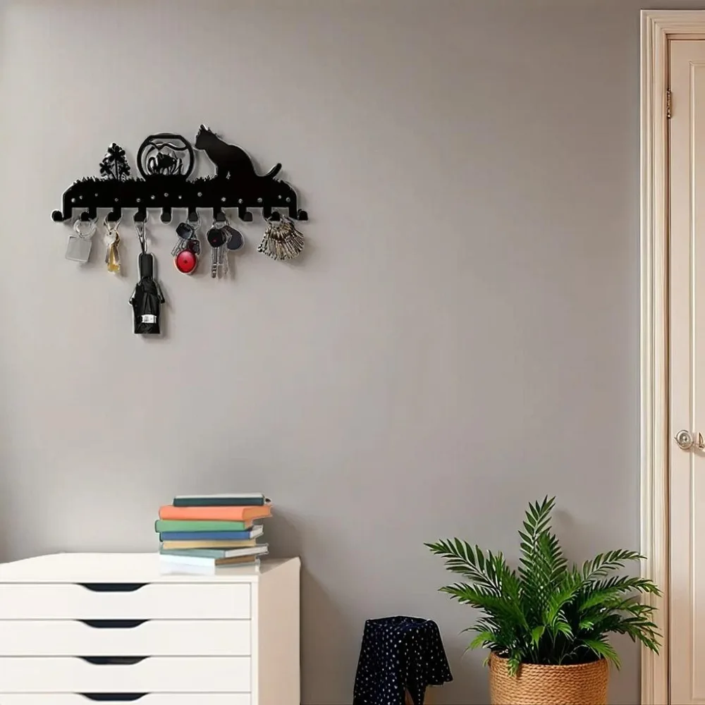 قطعة واحدة من رف المفاتيح المعلق على الحائط - شماعة حائط معدنية مثبتة على الحائط، خطاف تخزين معلق متعدد الأغراض للمناشف والأشياء اليومية