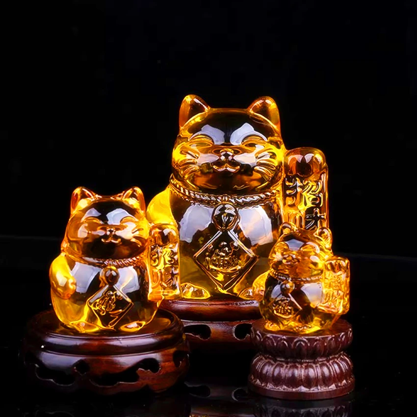 Lucky Cat Desk Ornament,Money Cat Crystal Stone Feng Shui Gift for Wealth, Home Office Decor