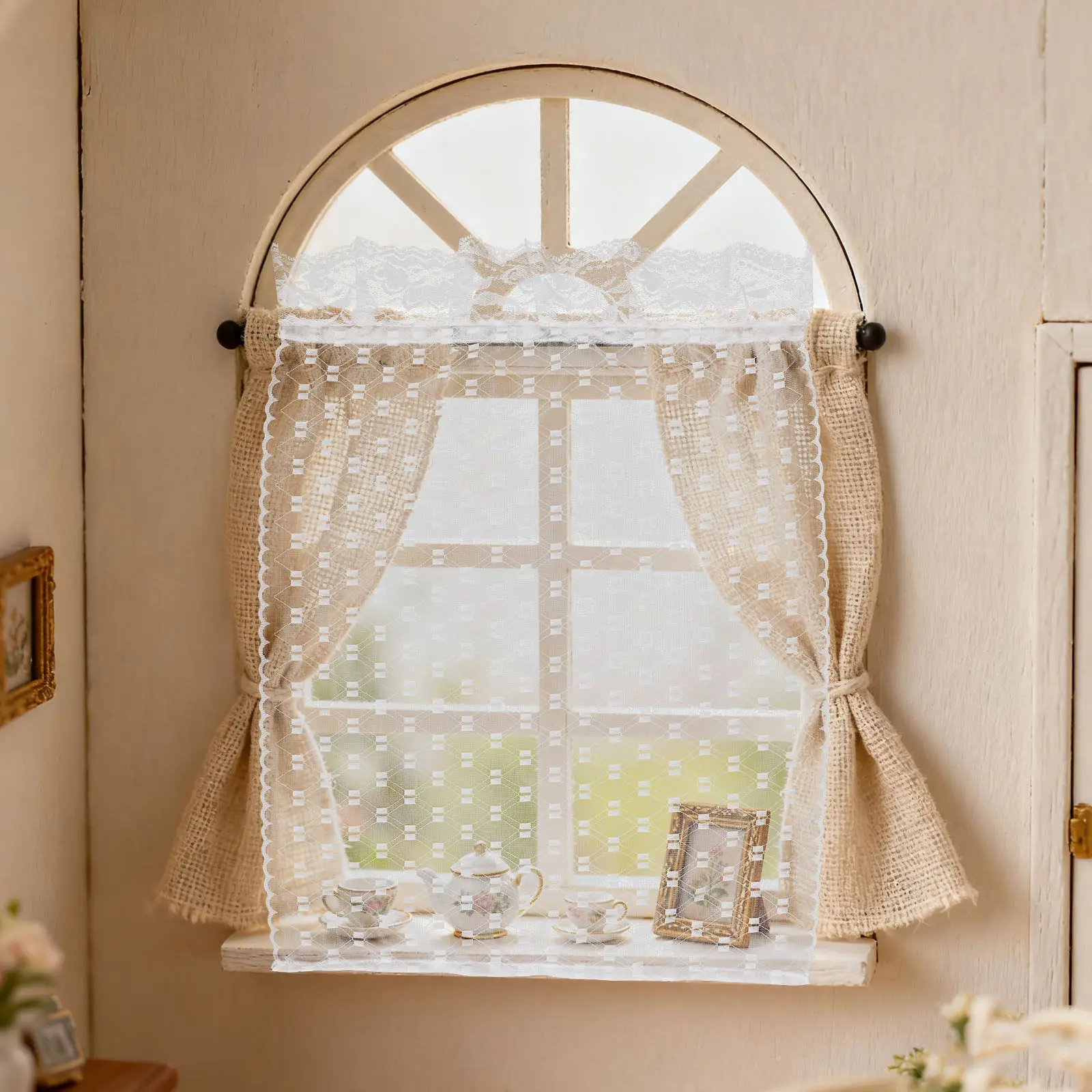 Miniature Sheer Curtains 16 White Lace Dollhouse Window Drapes Soft Nursery Decor Mini Window Treatment DIY Room Accessories