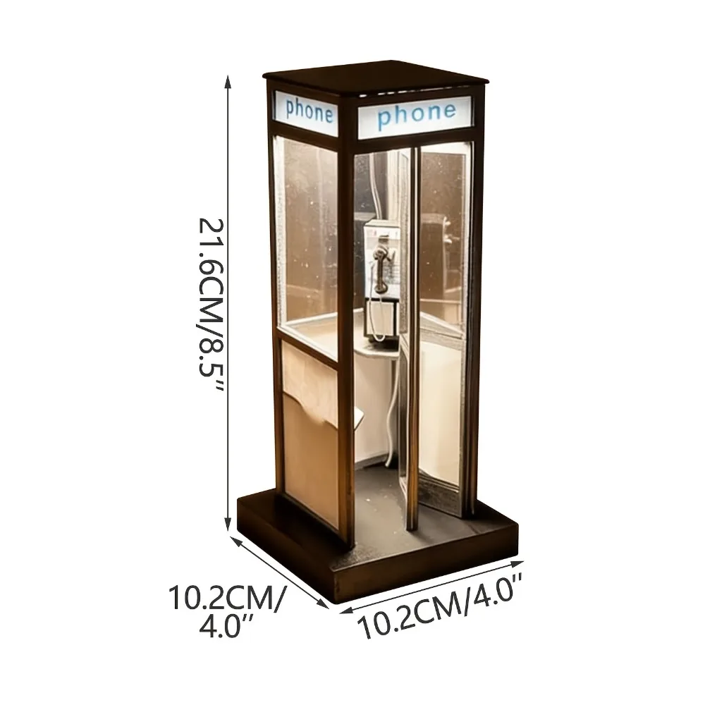 Retro Vintage Tall Phonebooth Lamp, Classic Telephone Booth Table Lamp With Warm LED Light, Phone Box Decorative Night Light view 5