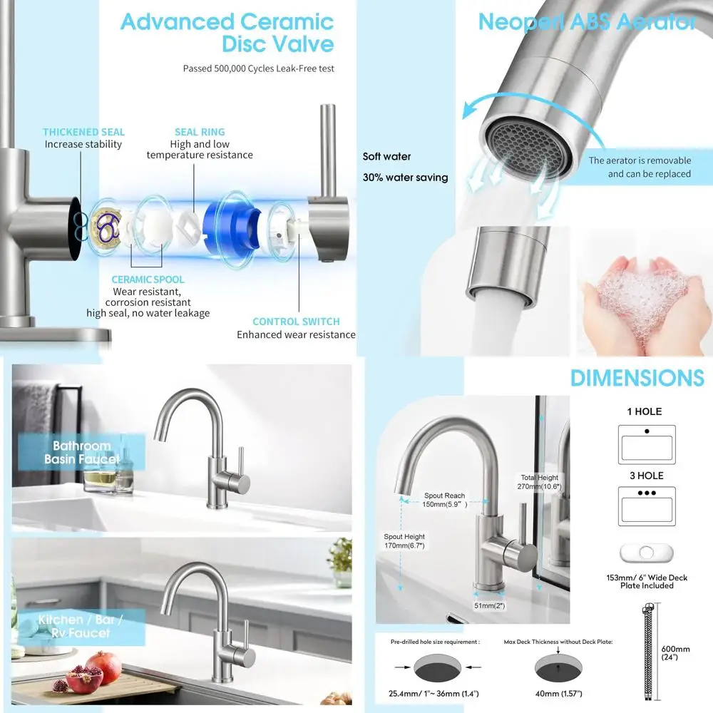 

Brushed Nickel Mini Kitchen Faucet, Pre-Wet Utility Sink Mixer, Stainless Steel Single Hole Bath Fixtures