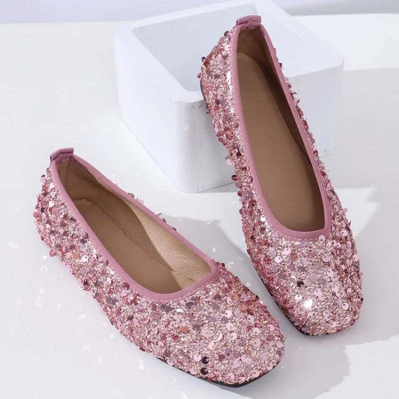 Women\'s Shoes Spring Autumn Casual Shallow Mouth Set of Ballet Flat Fashion Designer Shoe Luxury Sequins Loafers Non-slip Female