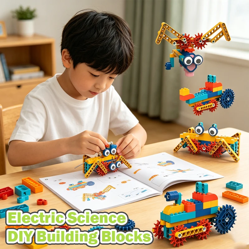 DIY Elektrische Wissenschafts-Bauklötze Mechanisches Zahnrad-Set für Kinder Intelligentes Manuelles Montage-Bausteine-Set Lernspielzeug für Jungen und Mädchen