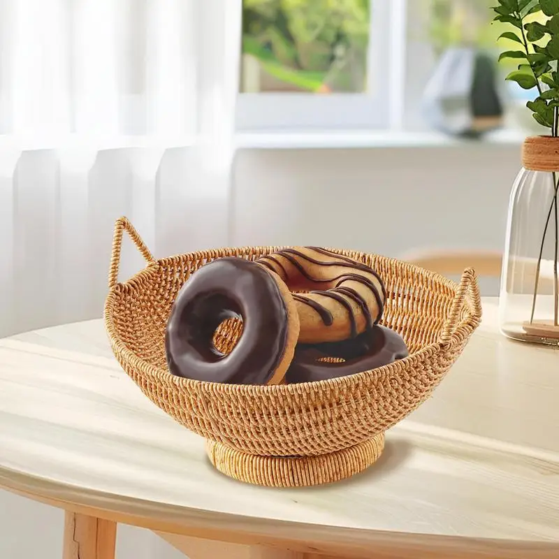 Kitchen Wicker Basket Woven Serving Bowl Imitation Rattan Bread Basket Decorative Fruit Serving Wicker Storage Bowls With