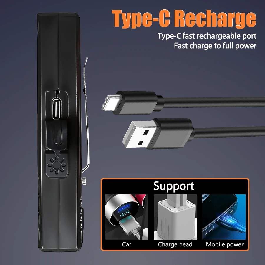 المحمولة قوية الاستشعار مصباح يدوي نوع C قابلة للشحن Led الشعلة مع المغناطيس في الهواء الطلق مقاوم للماء قبعة كليب مصباح فانوس التخييم