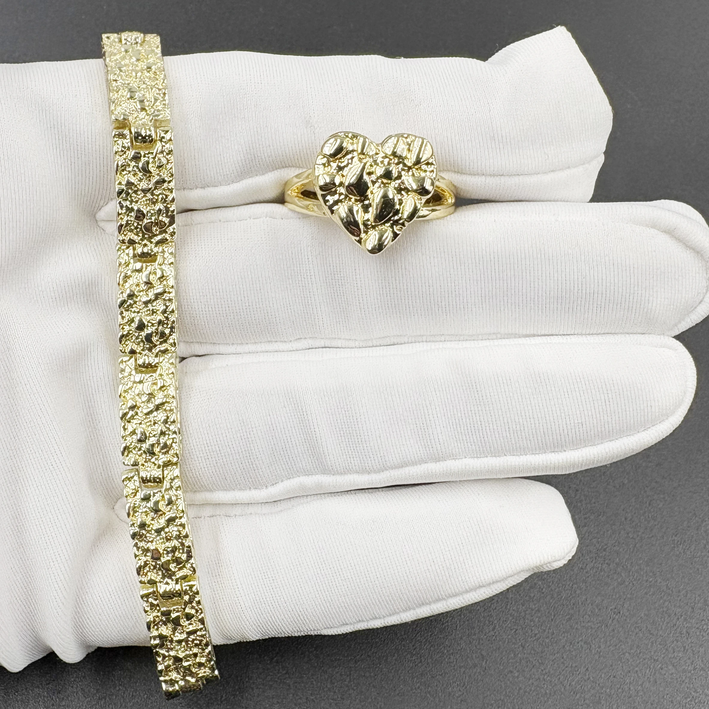 خواتم الكتلة على شكل قلب مع سوار الكتلة محكم كوكي مجموعة مجوهرات الأزياء للنساء 14 قيراط مطلية بالذهب نمط لفة الشرير #5