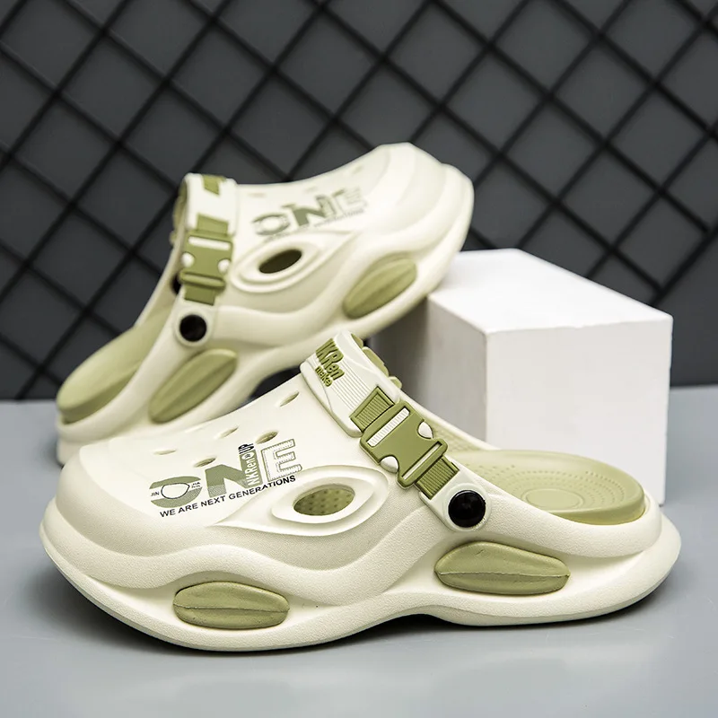 

Summer Barefoot Shoes Men's Large Sandals Outdoor Camping Fishing Anti Slip Baotou Home Office Slippers Thick Bottom Beach Shoes