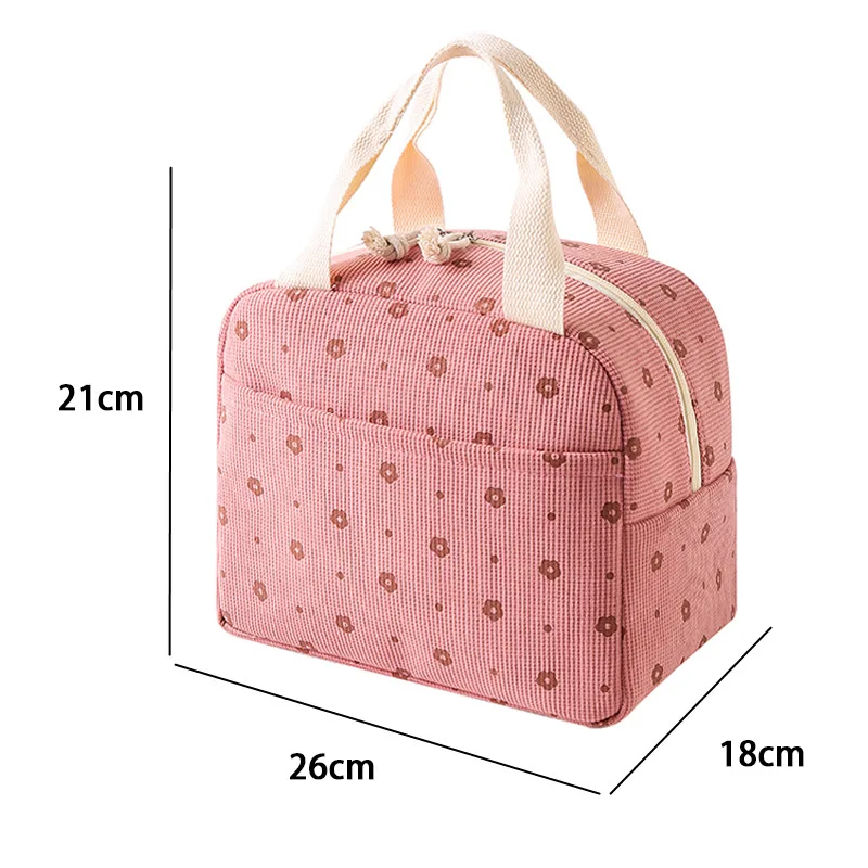 1 stücke Tragbare Thermische Lunch Box Tasche Floral Cord Mittagessen Tasche Gedruckt Lebensmittel Handtaschen Wasserdichte Büro Kühler Eis Isolierte Fall – Detail 6