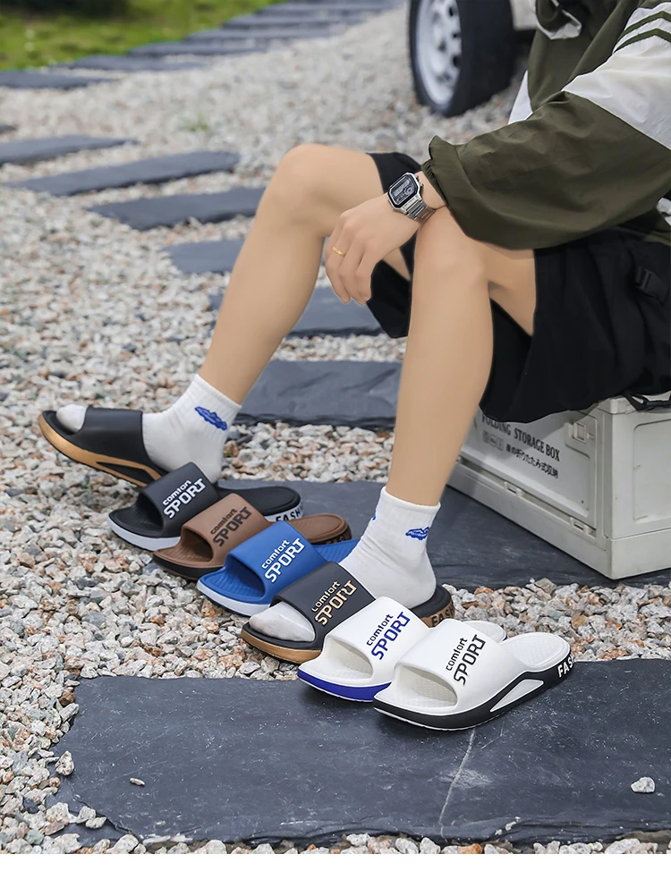 Modische Slide-Sandalen für Herren, Sommer, rutschfest, bequem, flache Sohle, Hausschuhe für drinnen und draußen, trendiger, atmungsaktiver Heimschuh – Detail 11