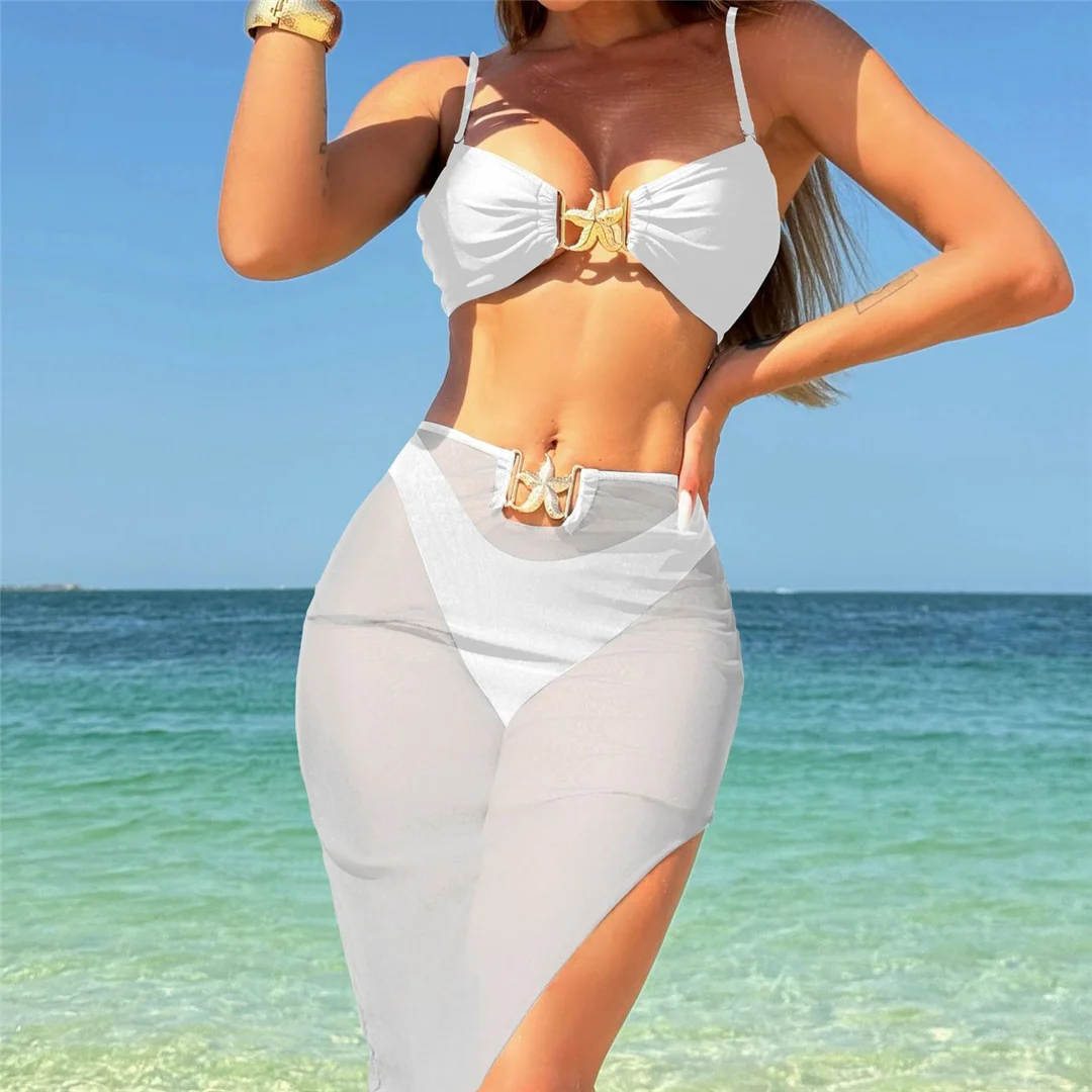 Mit Rock, hoch geschnittenem Beinausschnitt, brasilianischer Bikini, Damen-Badeanzug, dreiteiliges Bikini-Set, Damen-Badebekleidung, Badeanzug, Schwimmanzug V6193 – Detail 27