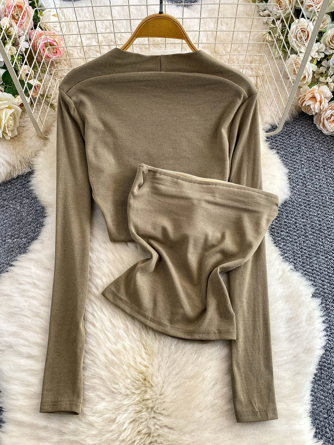 Koreanisches Drama Main Fem Character's Ele Strickjacke ort Oberbekleidung mit Brustpolster Tube Top Zweiteiliges Set