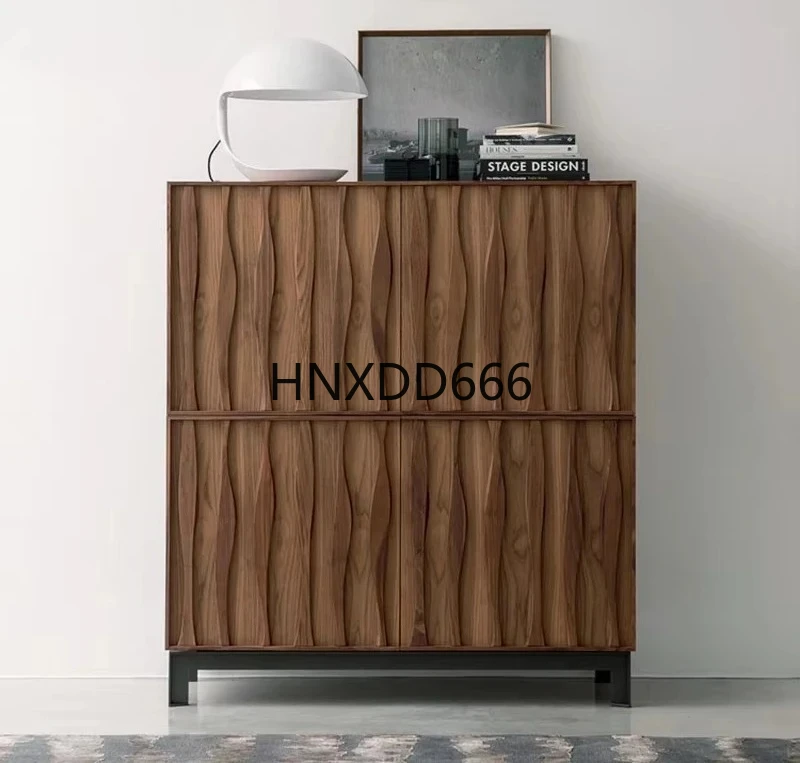 

Nordic walnut color side cabinet retro entrance cabinet baking paint