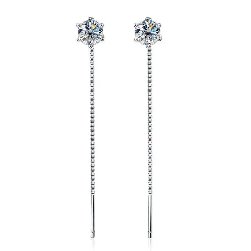 S925 Silber Lange Lineare Hängeohrringe mit Rundschliff D VVS1 Moissanit Sonnenblumen-Design und Pavé-Tenniskette, Edle Schmuckstücke – Detail 4