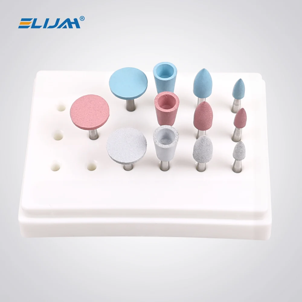 12Pcs Dental Silicone Polishing Rubber Grinding Heads Teeth Polisher Kit 2.35mm RA Finisher for Low Speed Handpiece Dental Tools