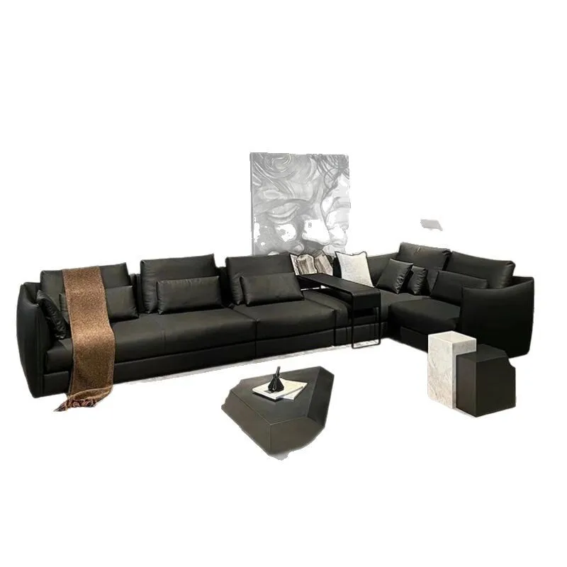 

Italian minimalist sofa, simple modern small apartment black leather module sofa