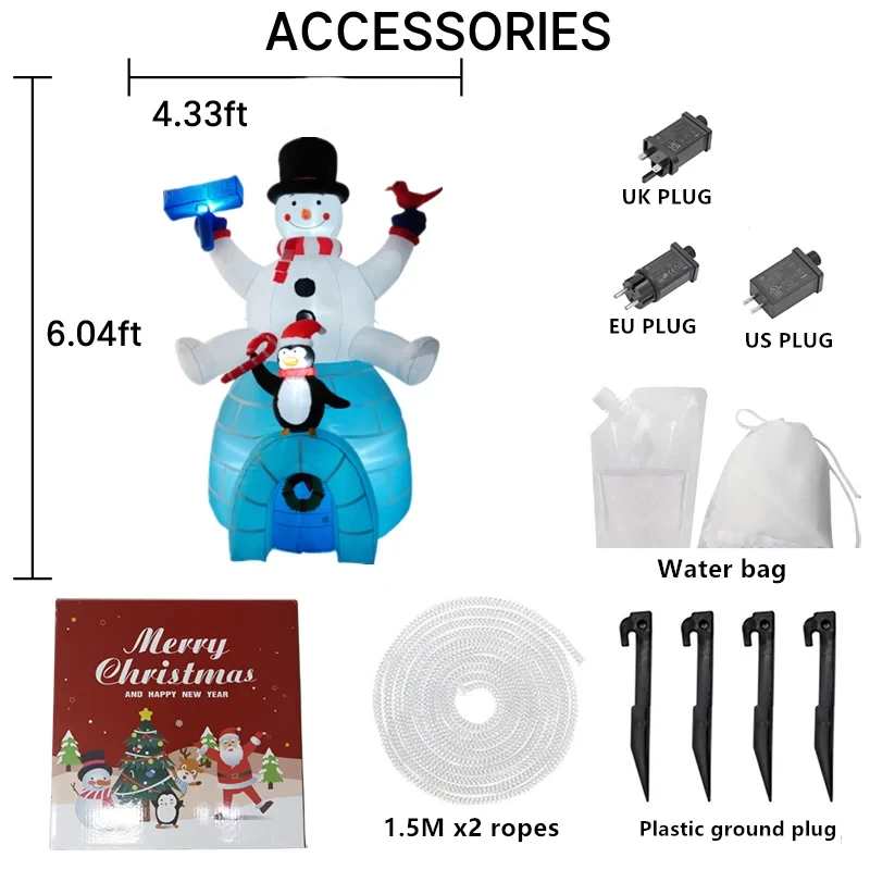 Bonhomme de neige gonflable avec lumières LED intégrées, Ecolsitting sur la maison de neige, décoration intérieure et extérieure de Noël, 1.8m