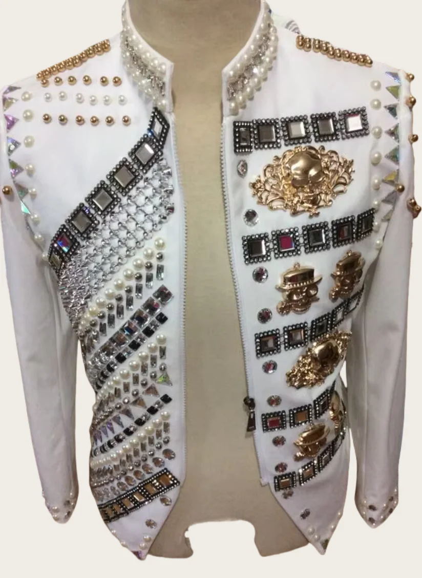 Customized Handmade Male Fashion Rhinestone Beading Slim Jacket Costumes  Nightclub Men\'s stage Outerwear Male Singer Outfit