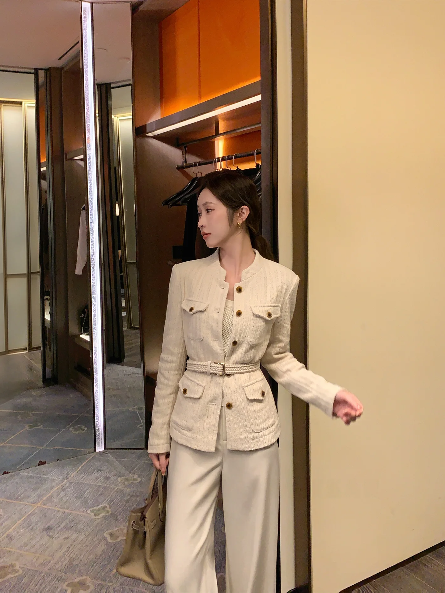 

Комплект из бежевой рубашки и брюк Ele: женский модный костюм-двойка из хлопка для офиса, весенняя коллекция, размер для взрослых