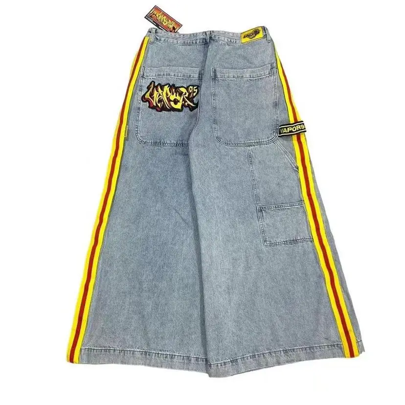 JNCO celana panjang Denim estetika kasual longgar baru Streetwear Jeans kaki lebar pria Y2K Harajuku bordir kualitas tinggi