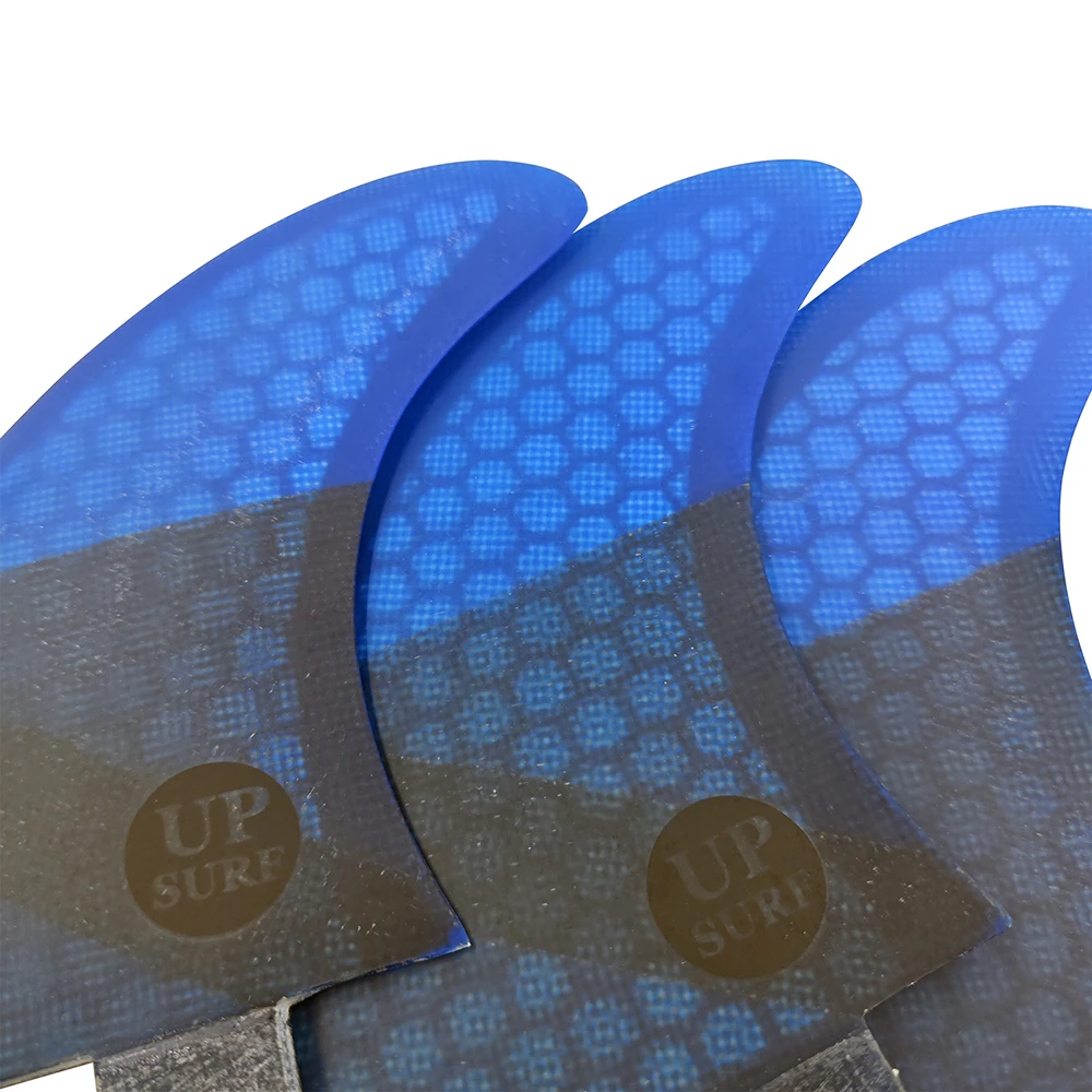 Surfboard Fins Tri-Fin Set, Double Tab K2.1 Honeycomb Fiberglass Fins Blue Gray, Surfing Accessories