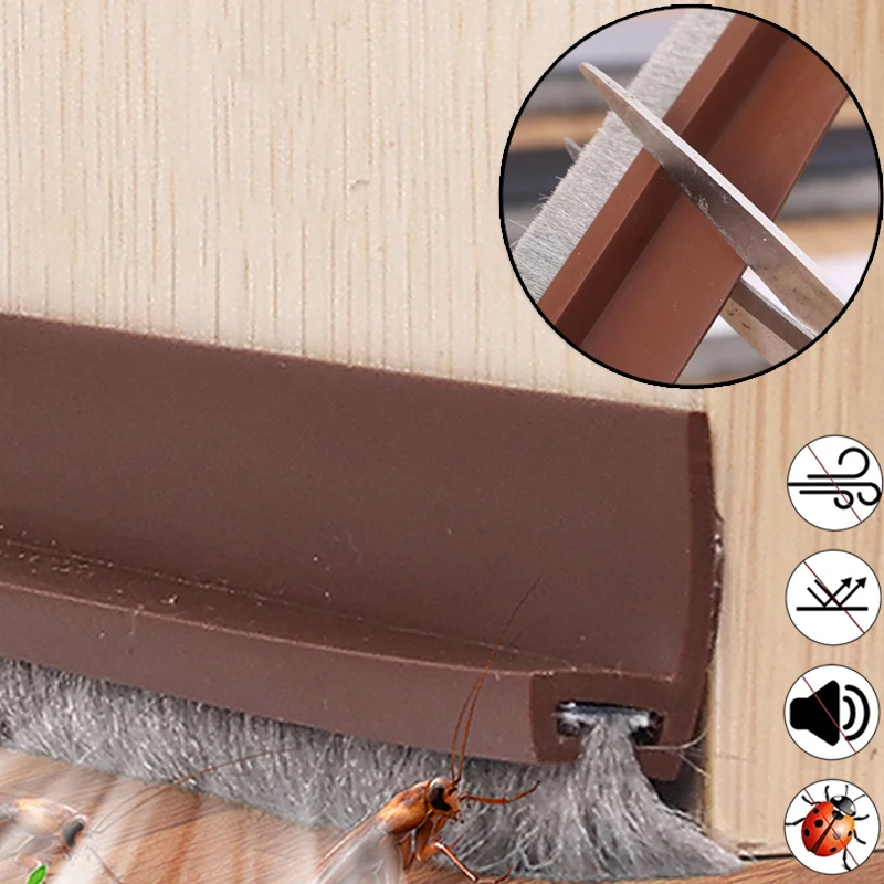 Door Seal Draft Strips Under Door Weather Strip Tape with Sweep Brush Anti-Cold Gap Blocker Sound Proof Self Adhesive Seal Strip