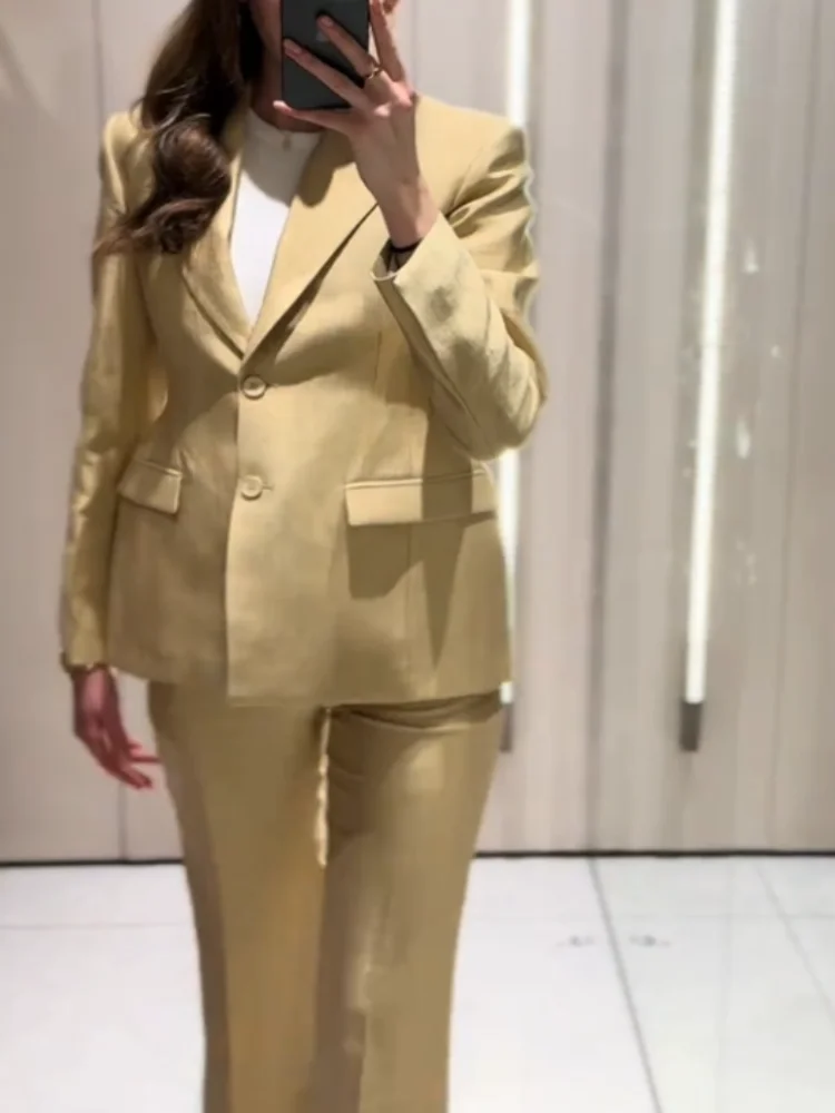 

Chic Lapel Button Jacket Pants Sets Female Sexy V-neck Jackets Loose Trousers Women's Suits Fashionable Solid Office Outfits