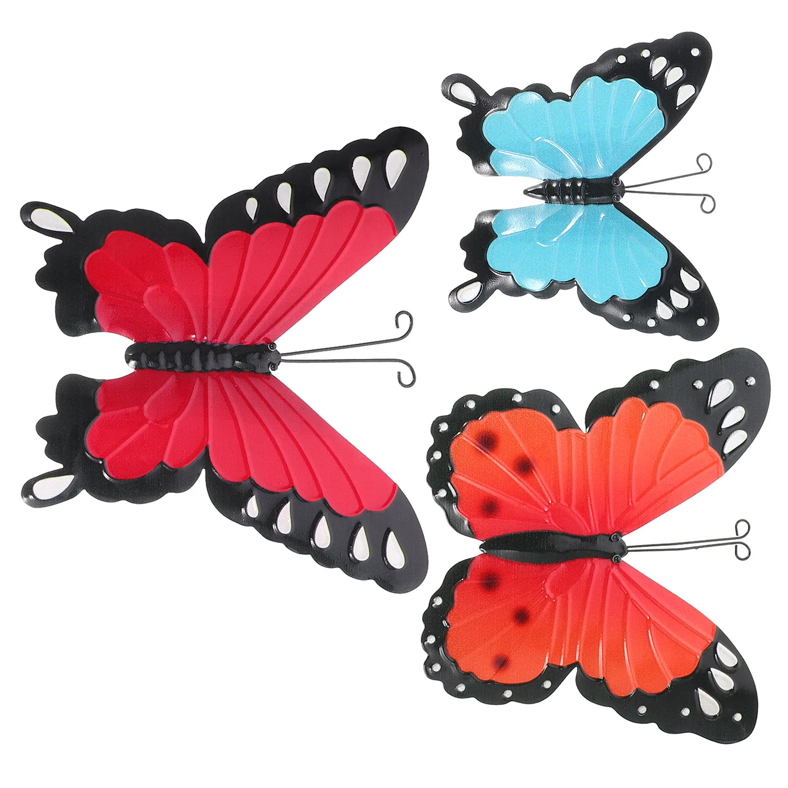 3Pcs Premium Iron Butterflies Wall Hanging Decor Textured Craft Butterflies Ornament for Living Room Bedroom Patio Garden Wall