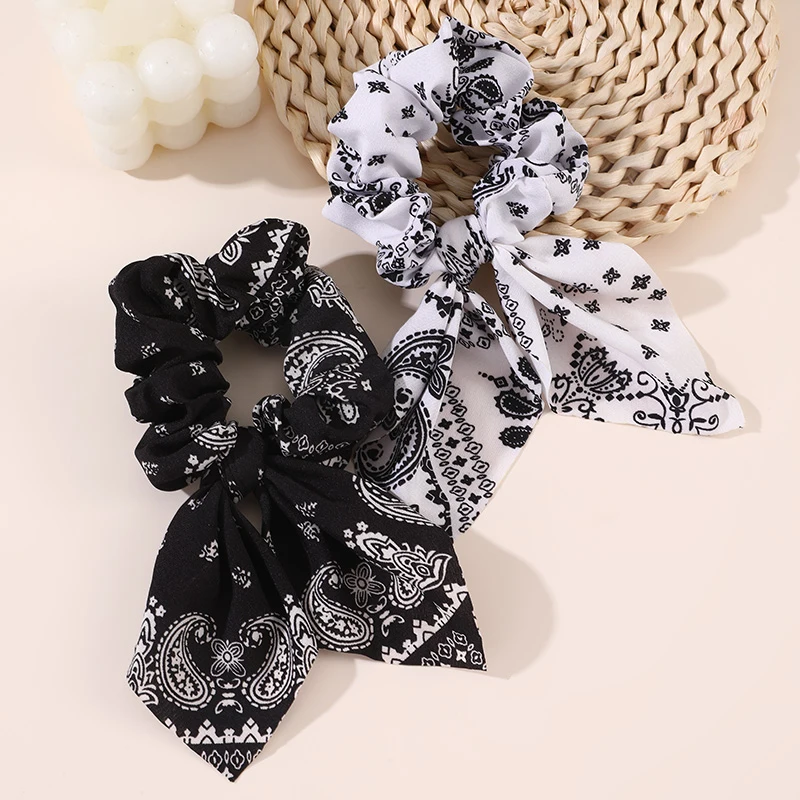 2pcs/set Printed Hair Scrunchie – Cute Pattern Elastic Tie, Soft Velvet Ponytail Holder. view 3