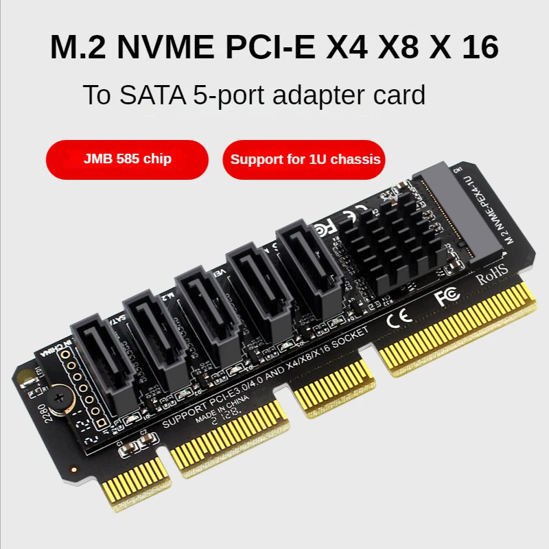 

M.2 NVME PCI-E X4 X8 X16 To SATA 5 Port Adapter Card Riser for SATA III 6GB/S M2 PCIe PH56 1U Chassis server Computer Expansion