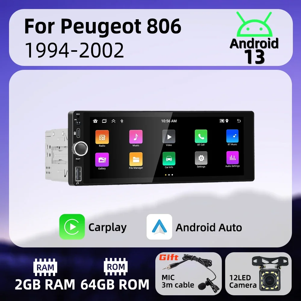 

1 Din Carplay Android Авто Радио Android Автомобильный Мультимедиа для Peugeot 806 1994-2002 6,86 "Экран Стерео головное устройство GPS-навигация