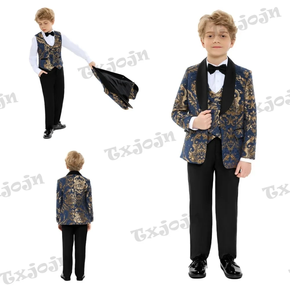 Popular Boys Suits 4 Pieces Blazer Vest Pants Bow Tie For Wedding Birthday Party Casual Comfortable Child Suit Set Piano Contest