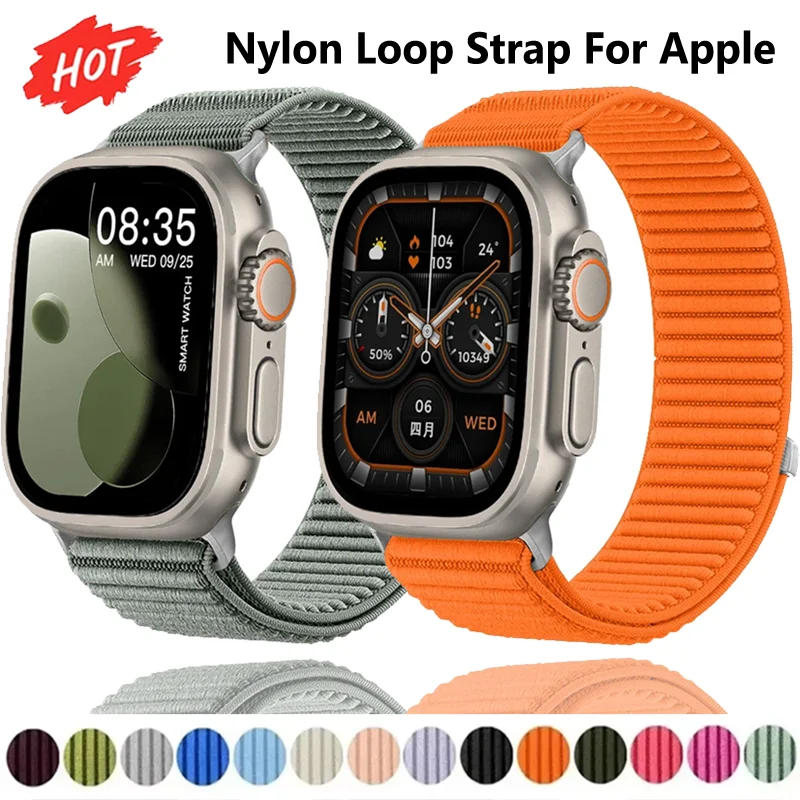 Nylon-Schlaufenarmband für Apple Watch Ultra 3 2 49mm Atmungsaktives Armband iWatch 11 10 9 8 7 6 5 SE 46/42mm 45mm 41mm 44mm 40mm Correa