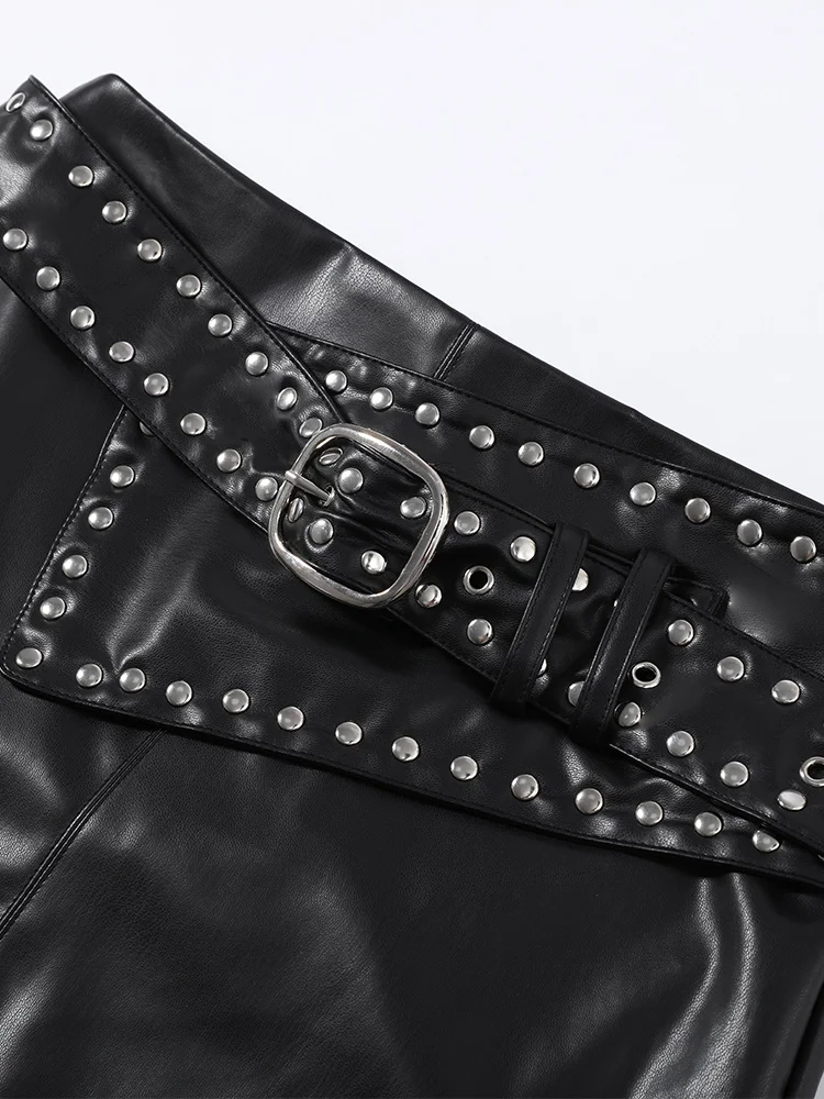 Tief Ausgeschnittene Metallische Kunstleder-Jacken Mini-Rock-Anzüge für Damen Sexy Langarm Reißverschluss Crop-Jacken Etuikleider Schicke Damen-Outfits – Detail 8