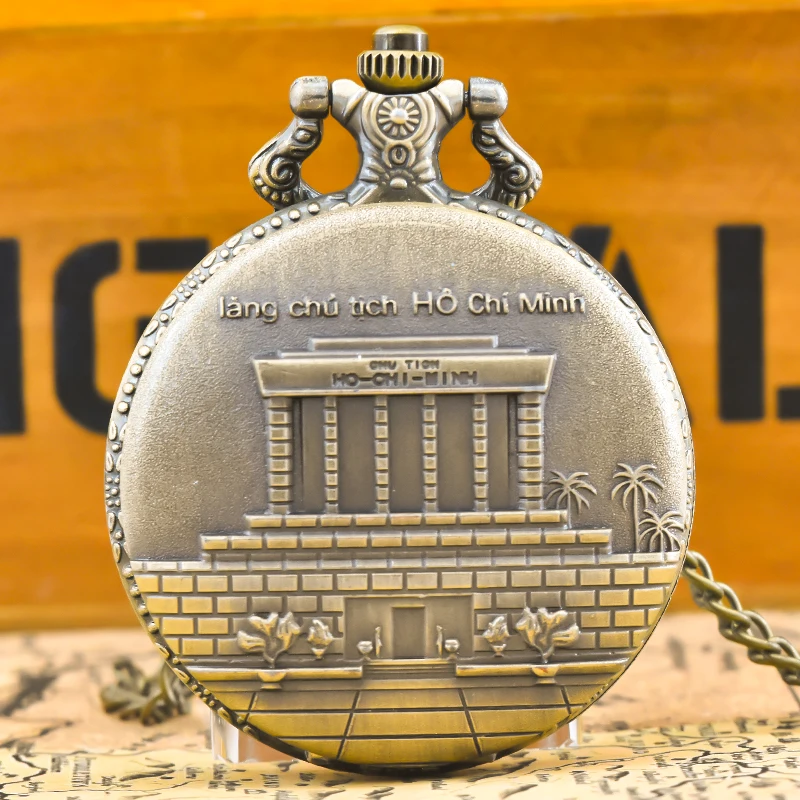 Vintage Bronze Steampunk Features Architectural Sculpted Quartz Pocket Watch Necklace Pendant Clock Chain Men Women Chain Gift