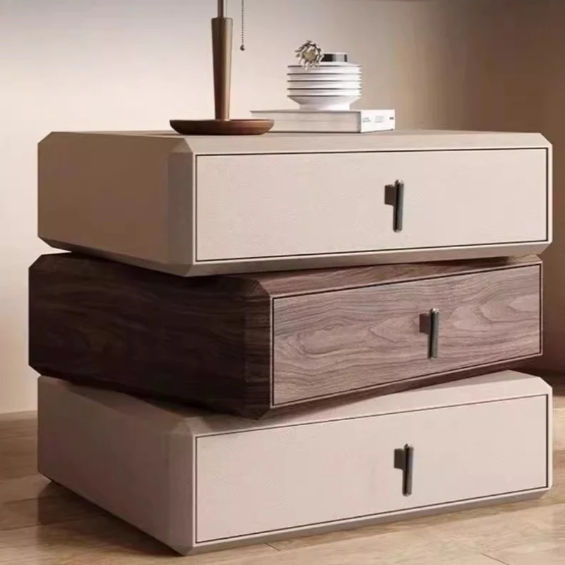 

‌Solid Wood Nightstand, Triple Drawer Swivel Storage Cabinet, Spacious Tiered Organizer, Creative Home Decor Accent Piece