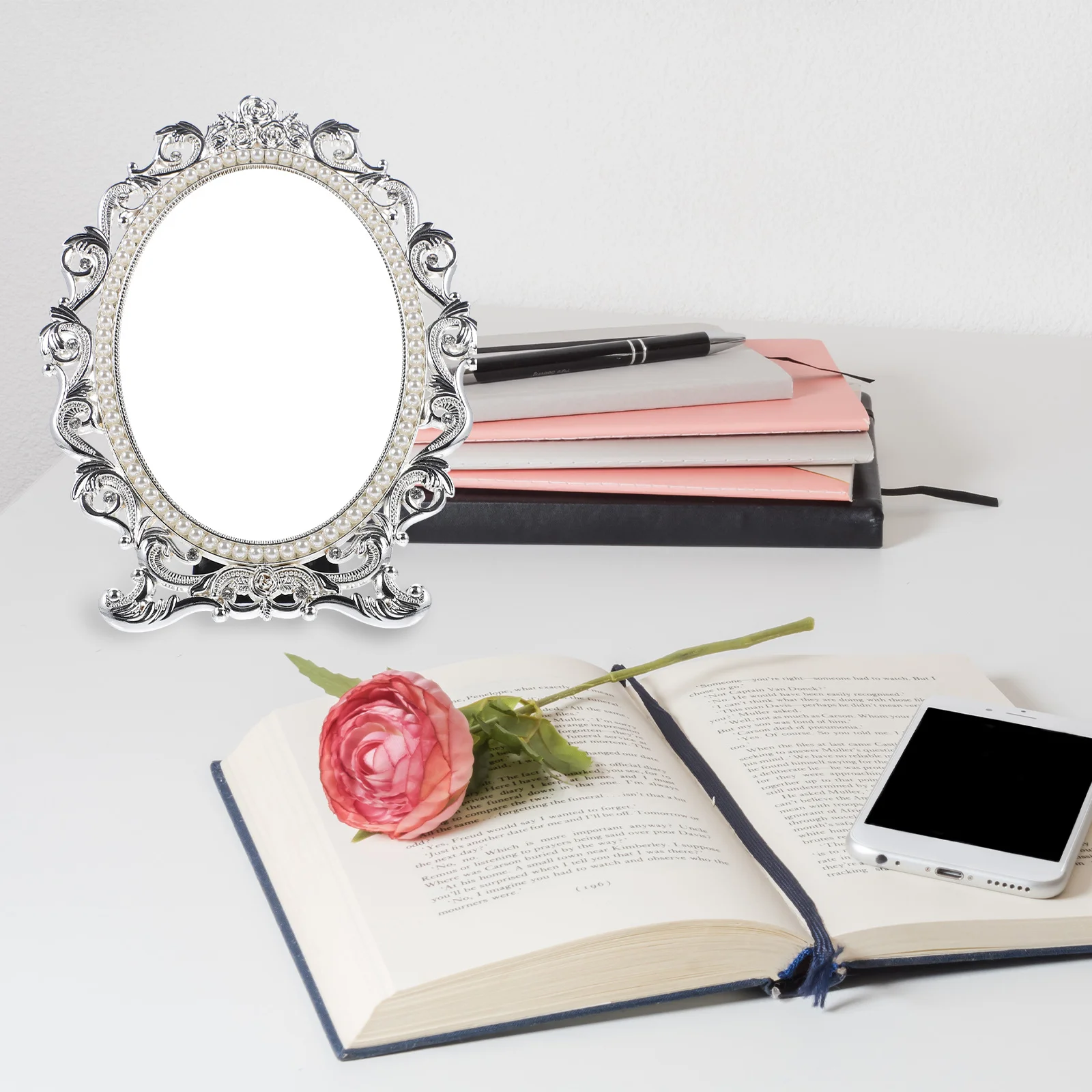 مرآة مكياج من فانيتي لطاولة تزيين سطح المكتب عتيقة