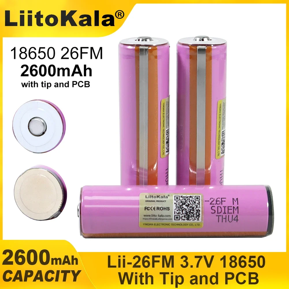 Liitokala 3.7V/4.2V 18650 2600mAh ICR18650-26FM Rechargeable Lithium Battery PCB Protection Board  for Flashlight