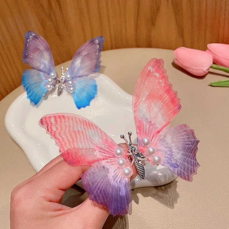 Colorful Glitter Big Butterfly Hair Clip Beautiful Moving Wings Pearl Hairpin For Girls Sweet Hairgrip Barrette Hair Accessories