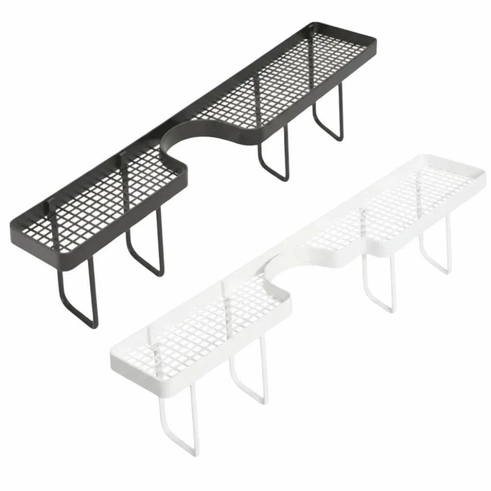 Sturdy No-Drill Bathroom Storage Rack Space Saving Rustproof Faucet Shelf Hollow Out Bathroom Organizer for Bathroom Counter