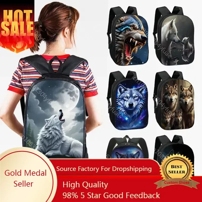 

Howling Wolf Pattern Backpack Baby Wolves Schoolbag Wolf Under The Moonlight Bookbags for Teenager Day Bag Laptop Backpack