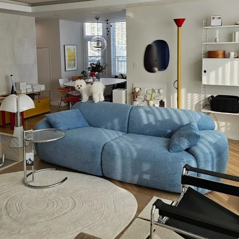 Niche design blue puff cream lazy casual home small apartment dopamine sofa