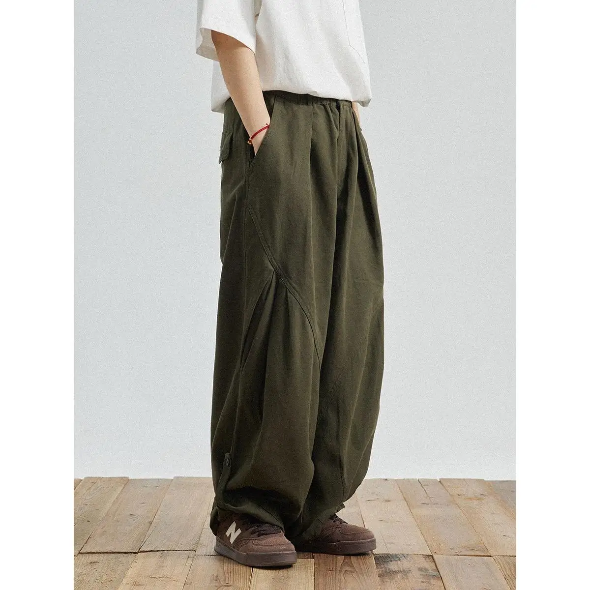 

Retro Military een Work Trousers Loose Elastic Waist Men's Women's Casual Pants Autumn Season Wide Leg Pants Polyester Fiber