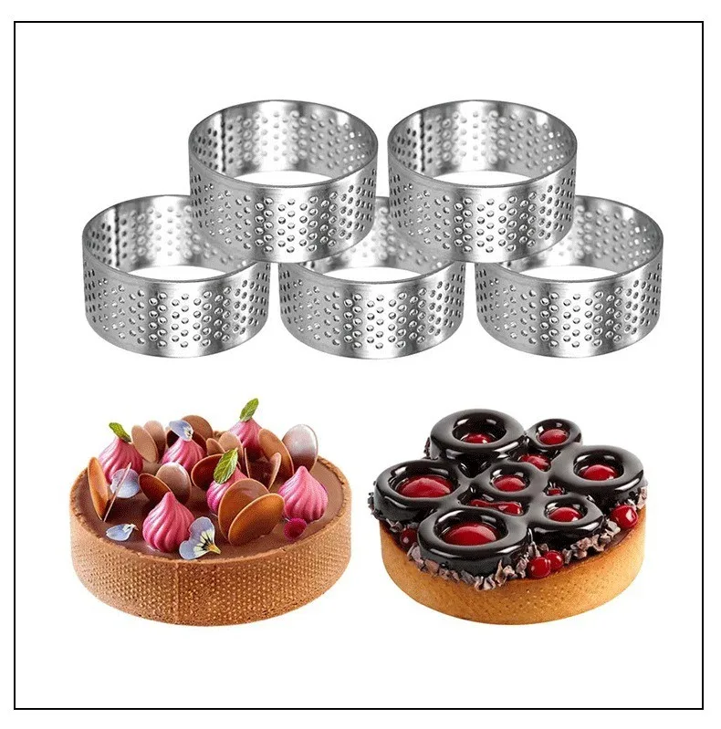 304 5CM Stainless Steel Perforated Round Tart Mold, French Flan Ring Baking Mold With Holes, Breathable Baking Tool For Pastry
