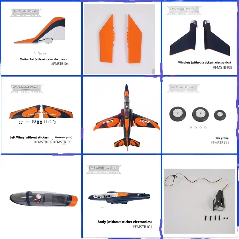 2025 Fms 90mm Viper Remote Control Aircraft Accessories Main Wings Body Flat Tail Vertical Tail Model Aircraft Accessories